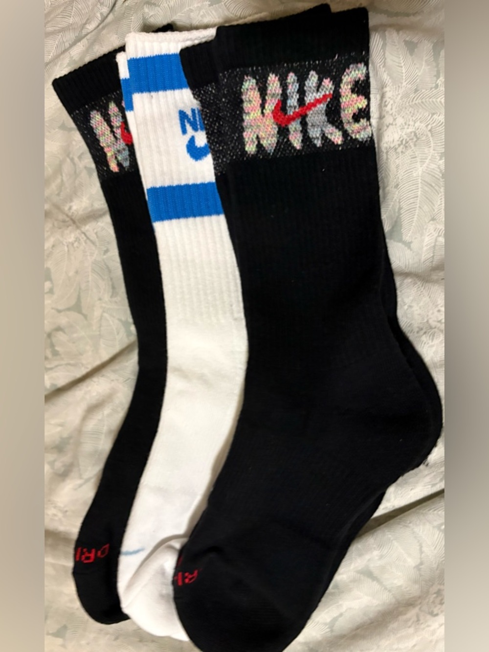 NWOT 3 pairs of Nike kids Crew Socks - Black & White with Blue Accents